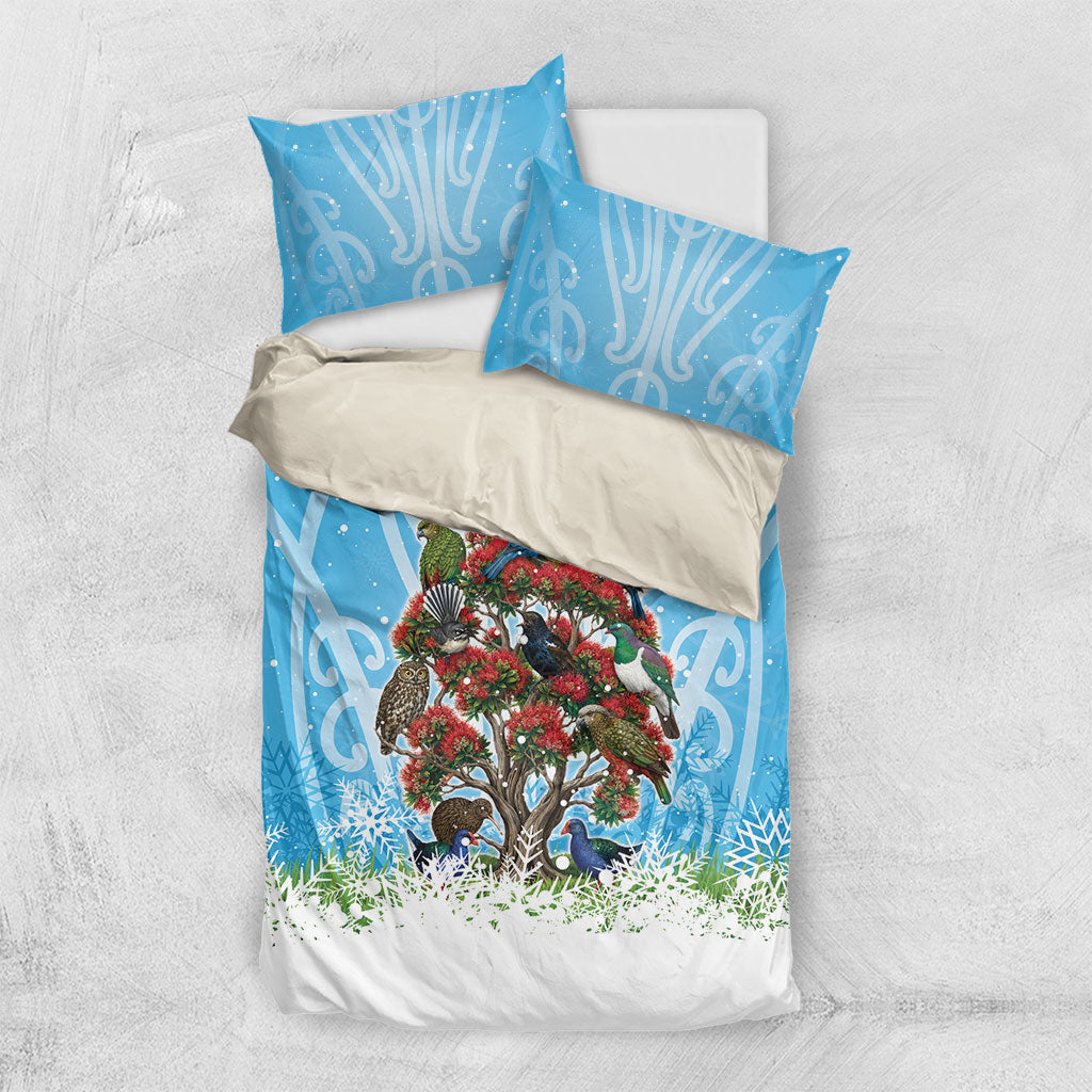 New Zealand Birds Christmas Bedding Set Pohutukawa Xmas Tree