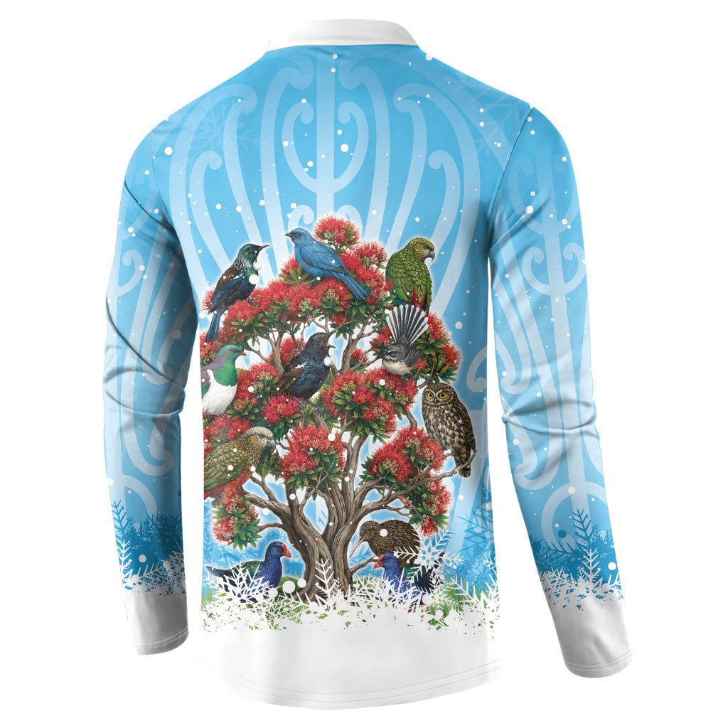 New Zealand Birds Christmas Button Sweatshirt Pohutukawa Xmas Tree