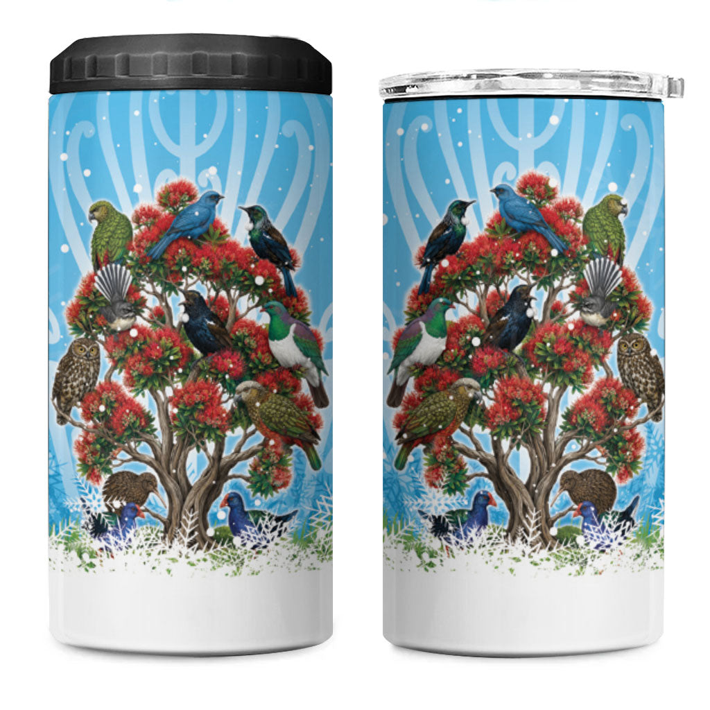 New Zealand Birds Christmas 4 in 1 Can Cooler Tumbler Pohutukawa Xmas Tree LT05 One Size: 16 oz Blue - Polynesian Pride
