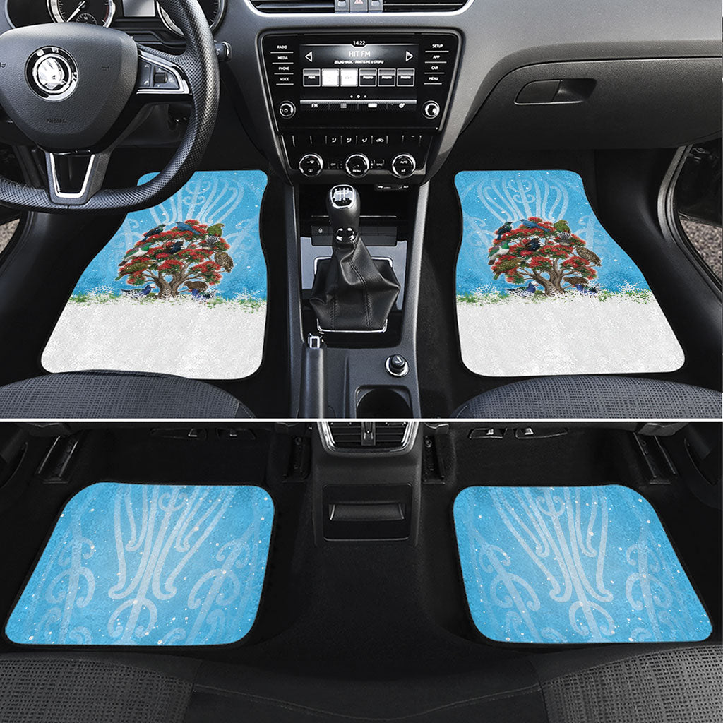 New Zealand Birds Christmas Car Mats Pohutukawa Xmas Tree LT05 Set 4pcs Blue - Polynesian Pride