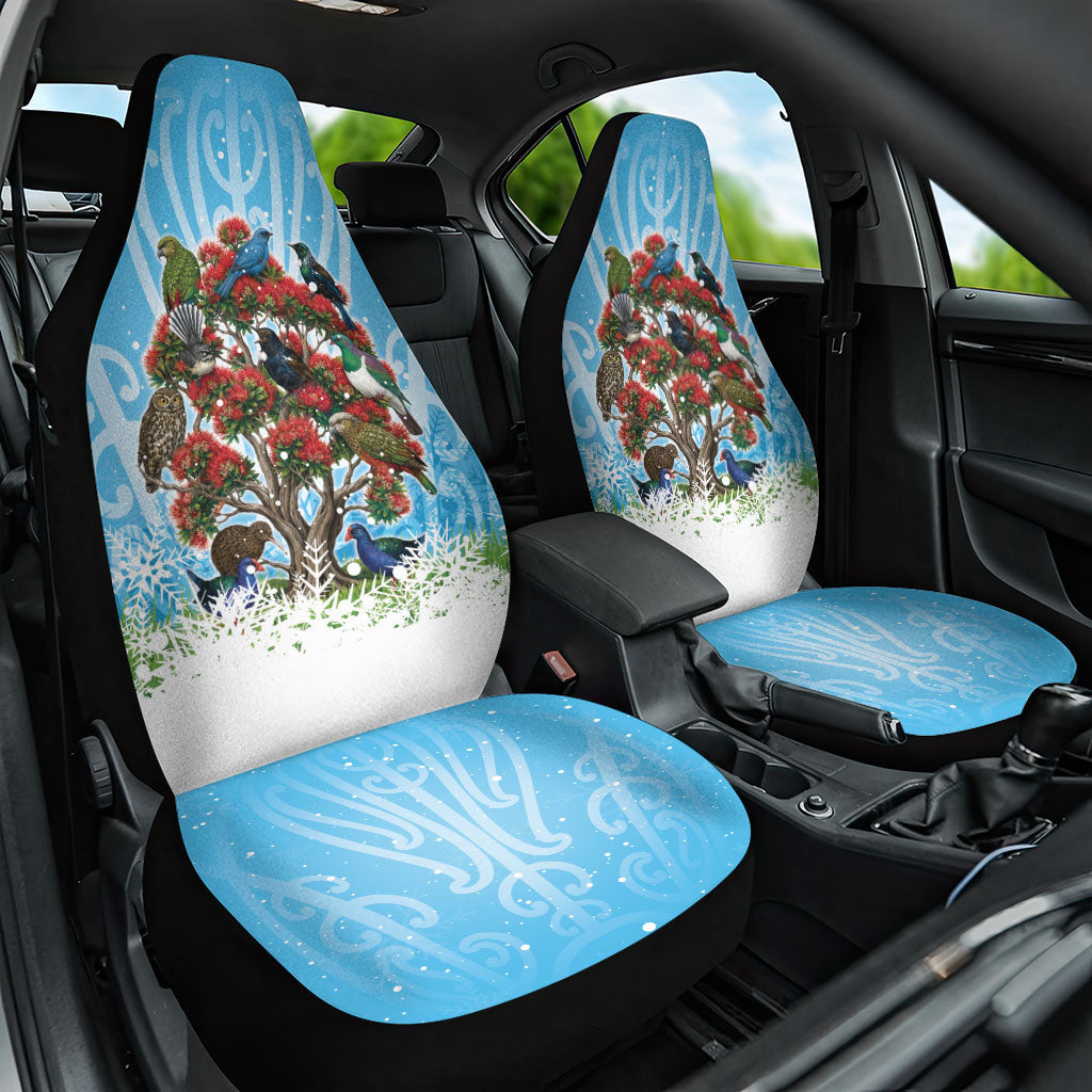 New Zealand Birds Christmas Car Seat Cover Pohutukawa Xmas Tree LT05 One Size Blue - Polynesian Pride