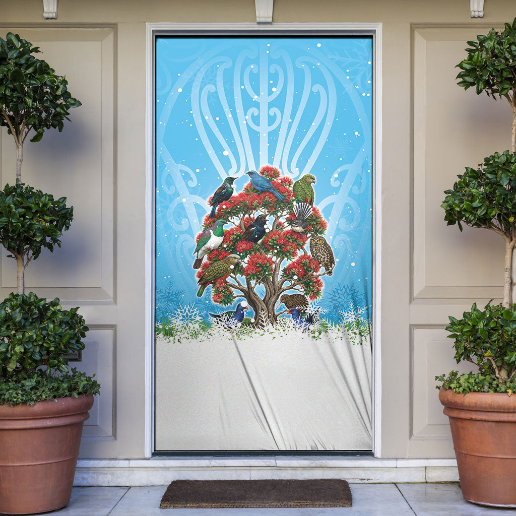 New Zealand Birds Christmas Door Cover Pohutukawa Xmas Tree LT05 Blue - Polynesian Pride