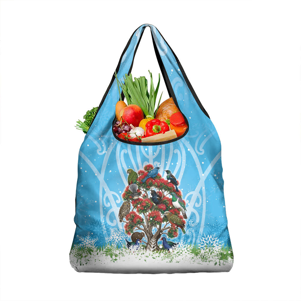 New Zealand Birds Christmas Grocery Bag Pohutukawa Xmas Tree LT05 1-pack One Size Blue - Polynesian Pride