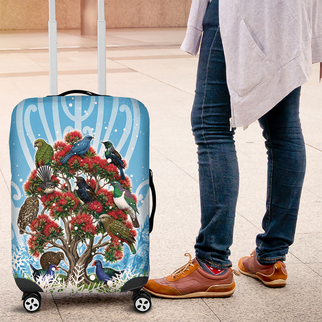 New Zealand Birds Christmas Luggage Cover Pohutukawa Xmas Tree LT05 Blue - Polynesian Pride
