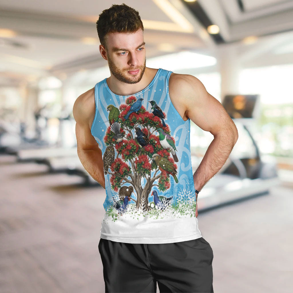 New Zealand Birds Christmas Men Tank Top Pohutukawa Xmas Tree LT05 Blue - Polynesian Pride