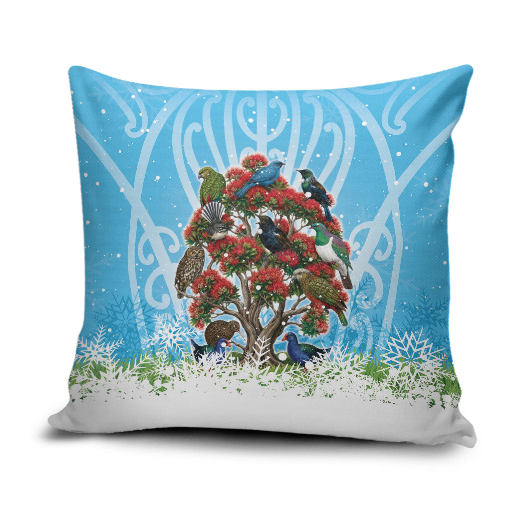 New Zealand Birds Christmas Pillow Cover Pohutukawa Xmas Tree LT05 Blue - Polynesian Pride