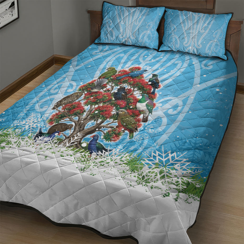 New Zealand Birds Christmas Quilt Bed Set Pohutukawa Xmas Tree