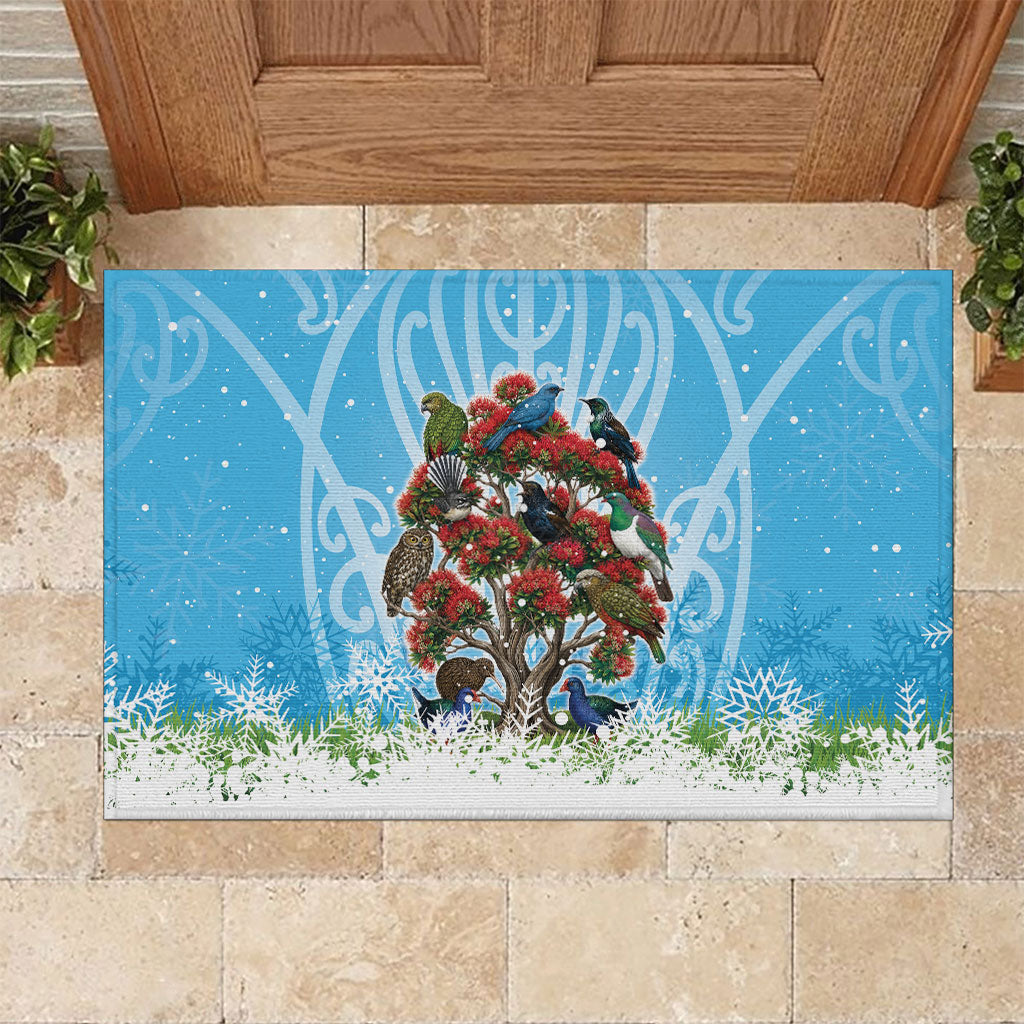 New Zealand Birds Christmas Rubber Doormat Pohutukawa Xmas Tree LT05 Blue - Polynesian Pride