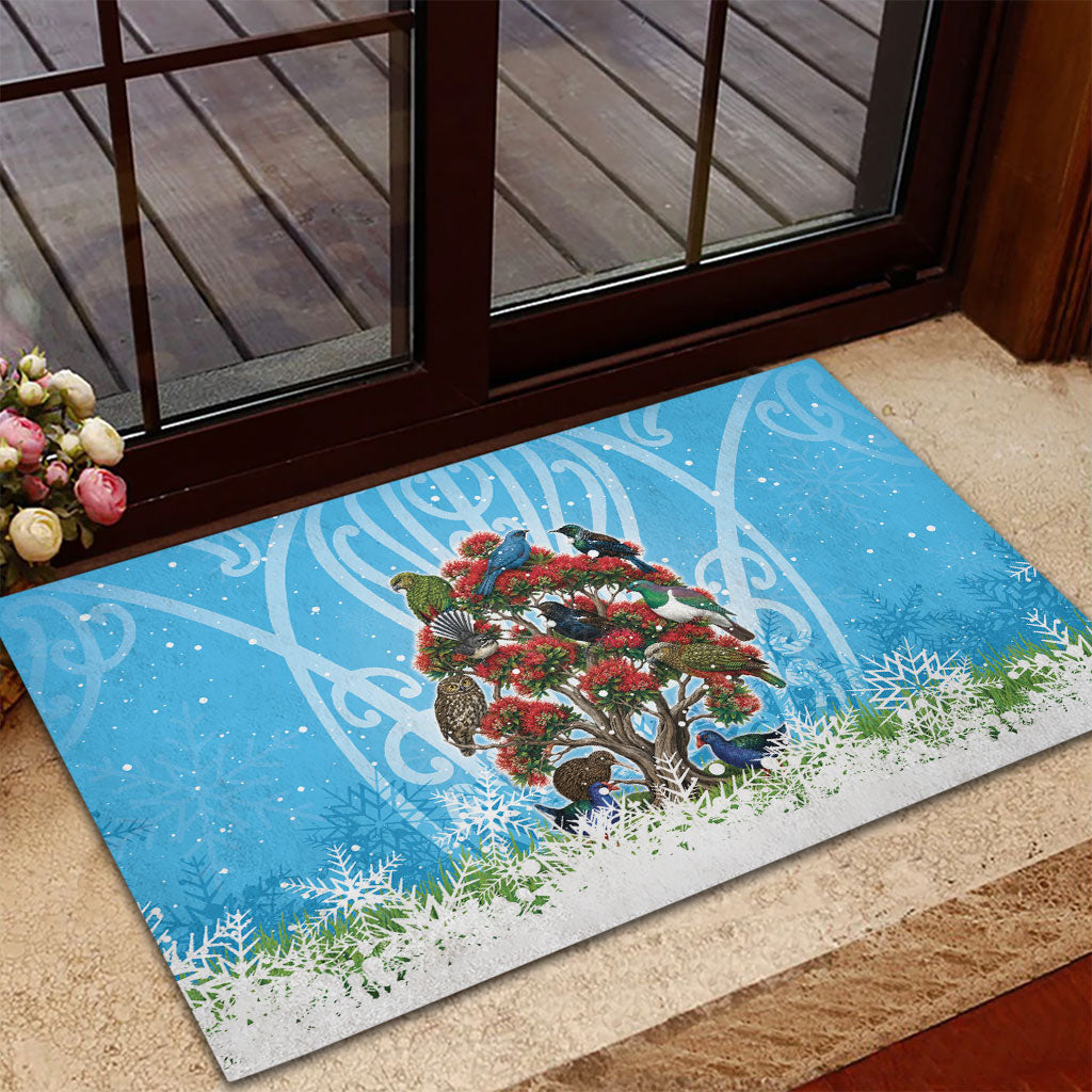 New Zealand Birds Christmas Rubber Doormat Pohutukawa Xmas Tree