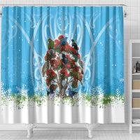 New Zealand Birds Christmas Shower Curtain Pohutukawa Xmas Tree