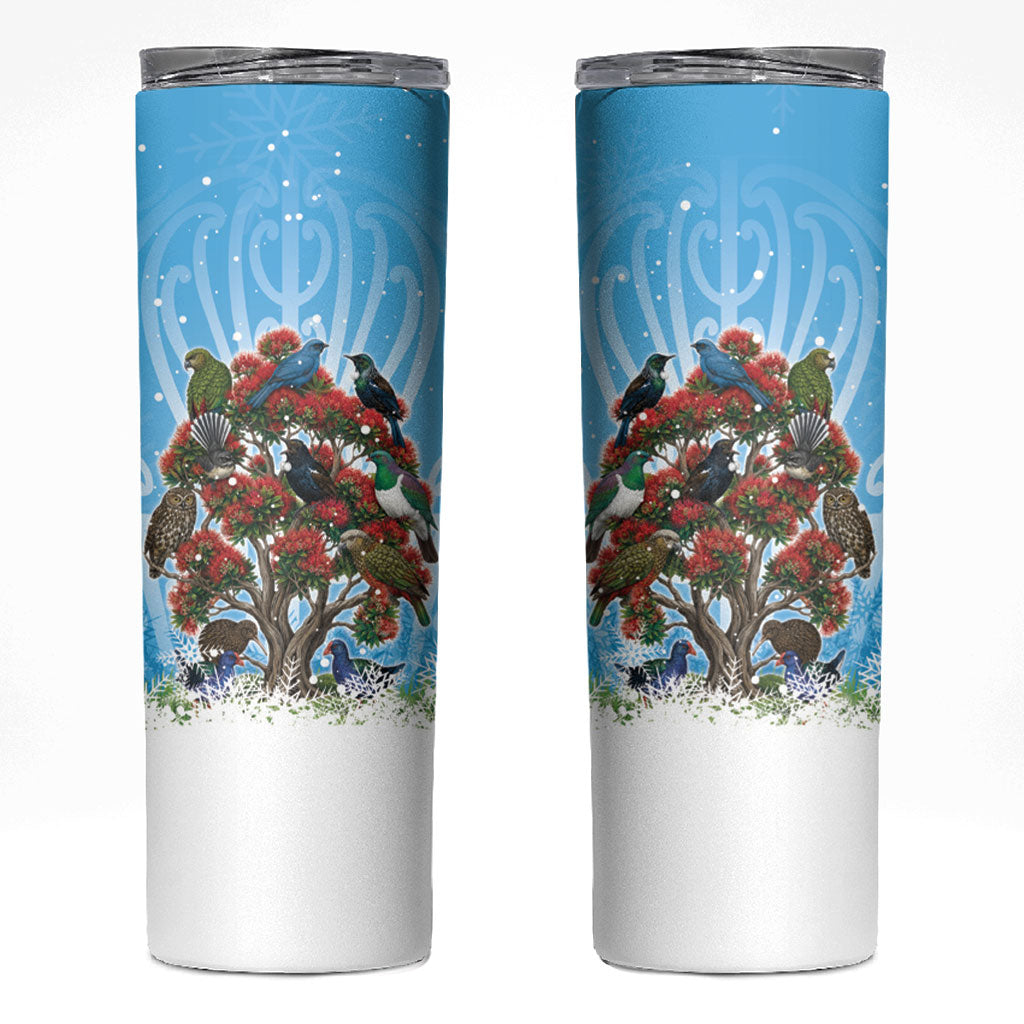 New Zealand Birds Christmas Skinny Tumbler Pohutukawa Xmas Tree LT05 Blue - Polynesian Pride