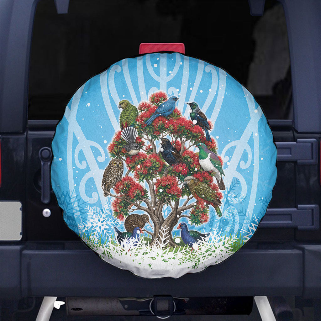 New Zealand Birds Christmas Spare Tire Cover Pohutukawa Xmas Tree LT05 No hole Blue - Polynesian Pride