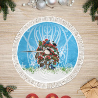 New Zealand Birds Christmas Tree Skirt Pohutukawa Xmas Tree LT05 Fringed Blue - Polynesian Pride