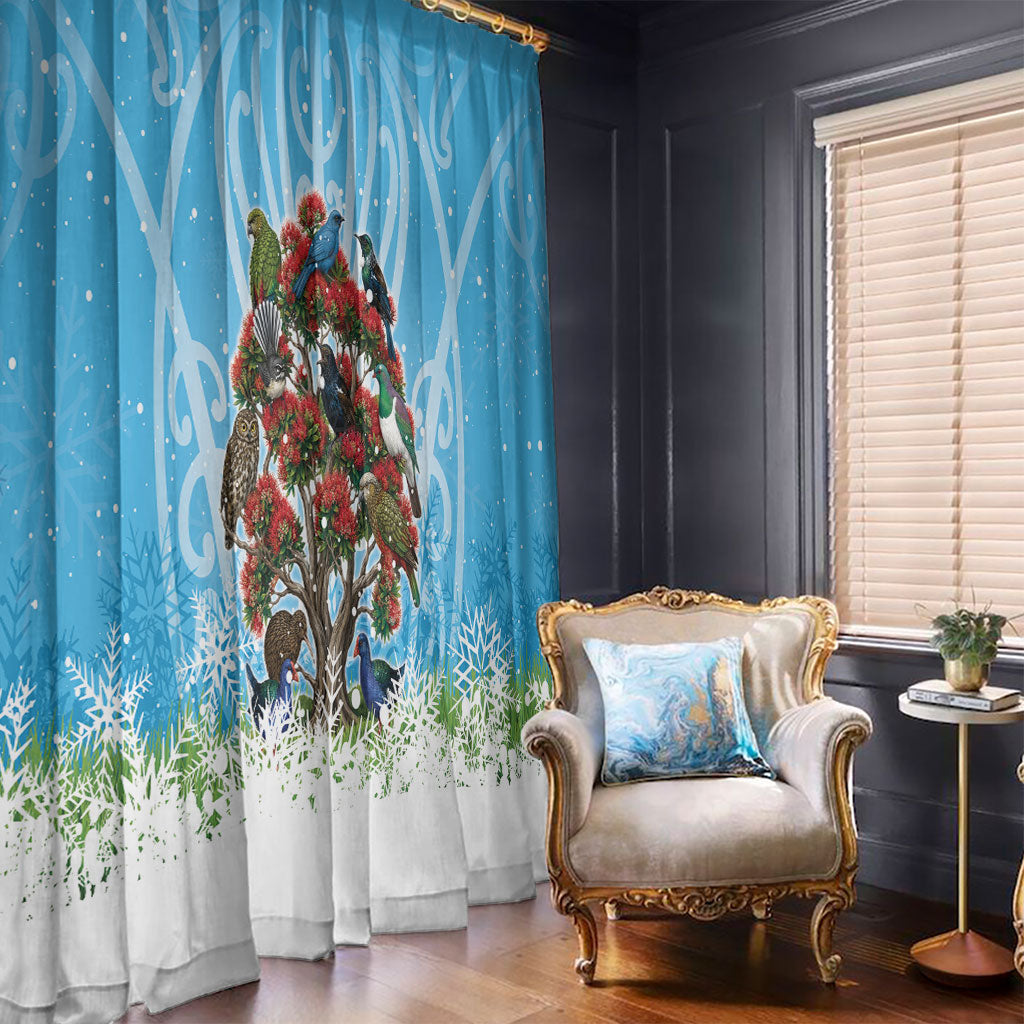 New Zealand Birds Christmas Window Curtain Pohutukawa Xmas Tree
