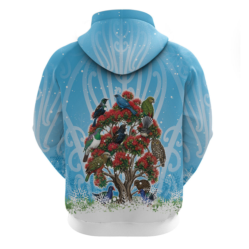 New Zealand Birds Christmas Zip Hoodie Pohutukawa Xmas Tree
