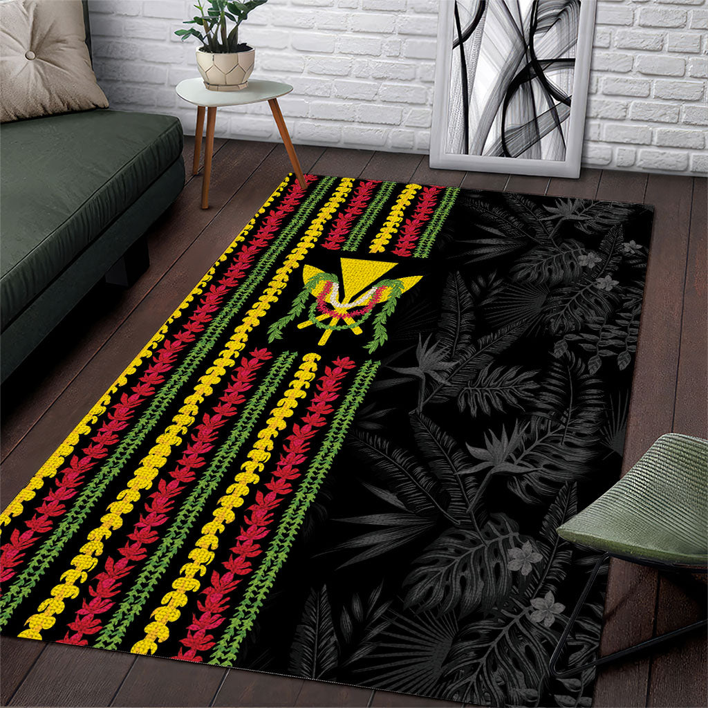 Hawaii Lei Kanaka Maoli Flag Area Rug Tropical Vibes LT05 Black - Polynesian Pride
