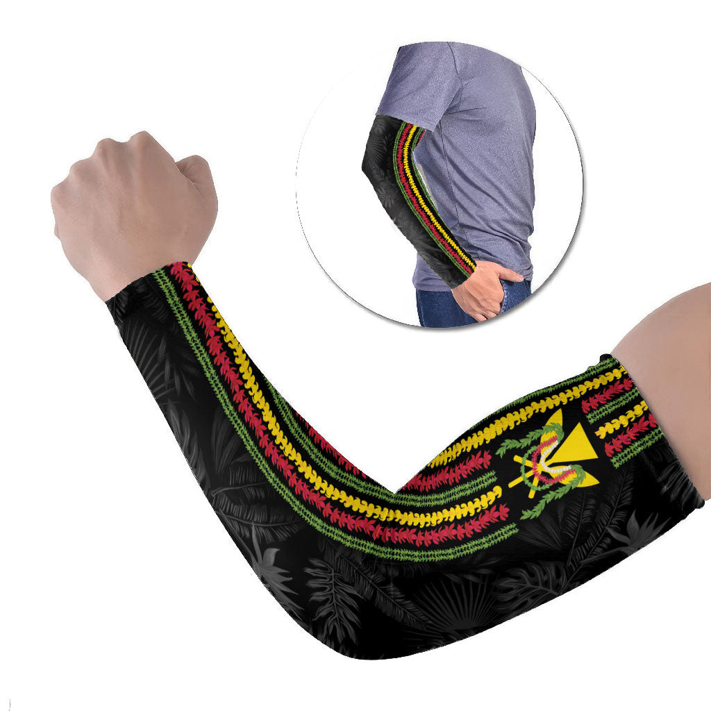 Hawaii Lei Kanaka Maoli Flag Arm Sleeves Tropical Vibes LT05 Set of 2 Black - Polynesian Pride