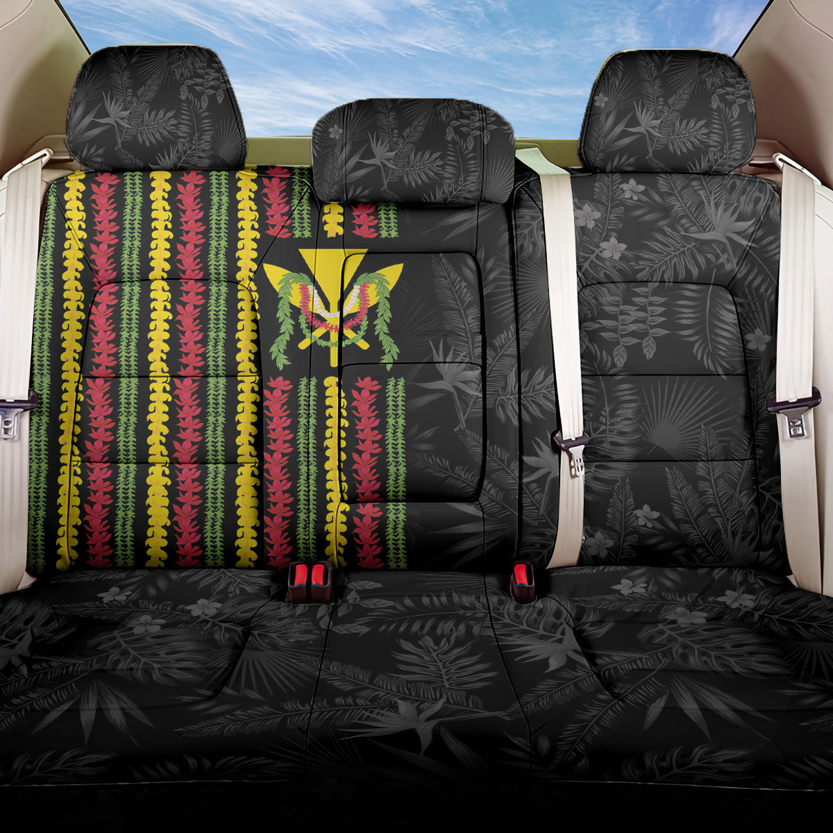 Hawaii Lei Kanaka Maoli Flag Back Car Seat Cover Tropical Vibes LT05 One Size Black - Polynesian Pride