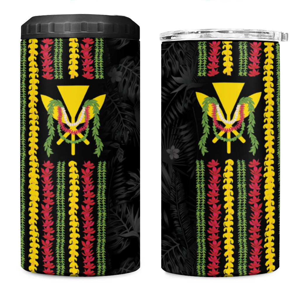 Hawaii Lei Kanaka Maoli Flag 4 in 1 Can Cooler Tumbler Tropical Vibes LT05 One Size: 16 oz Black - Polynesian Pride