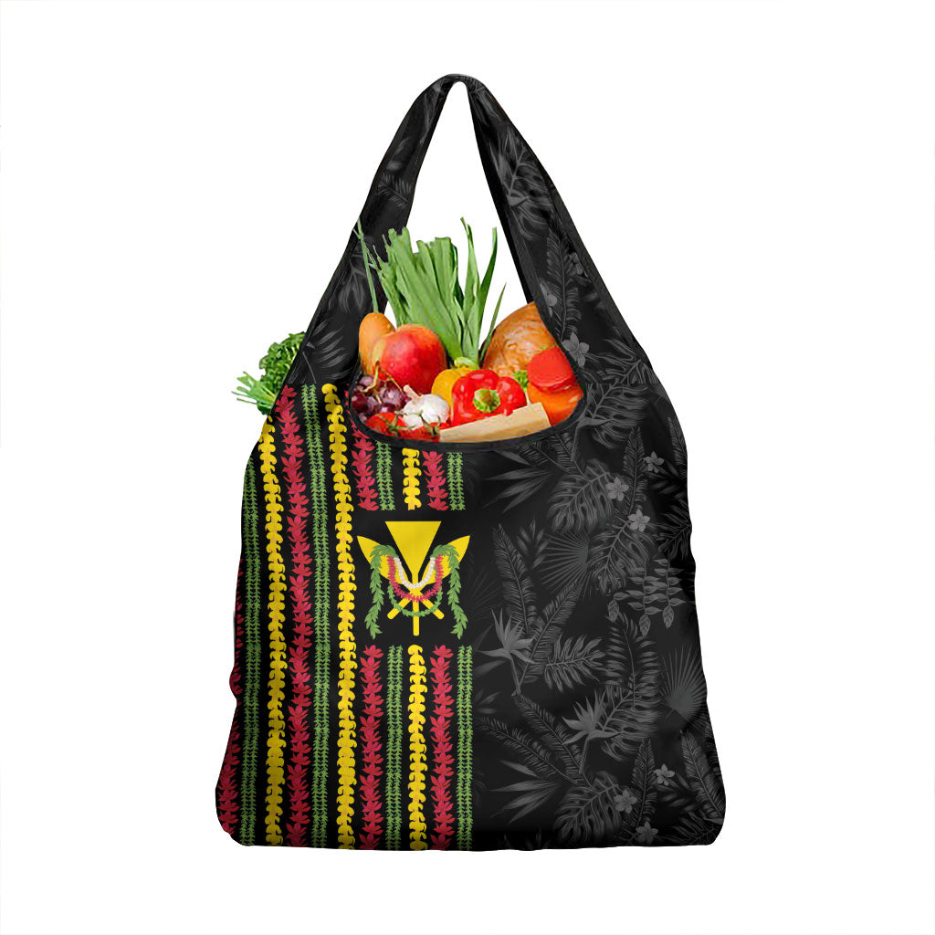 Hawaii Lei Kanaka Maoli Flag Grocery Bag Tropical Vibes LT05 1-pack One Size Black - Polynesian Pride