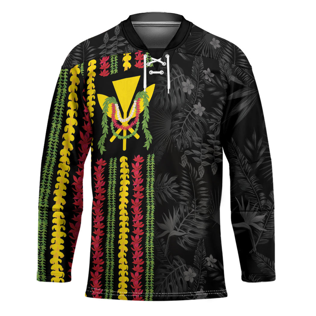 Hawaii Lei Kanaka Maoli Flag Hockey Jersey Tropical Vibes LT05 Unisex Black - Polynesian Pride