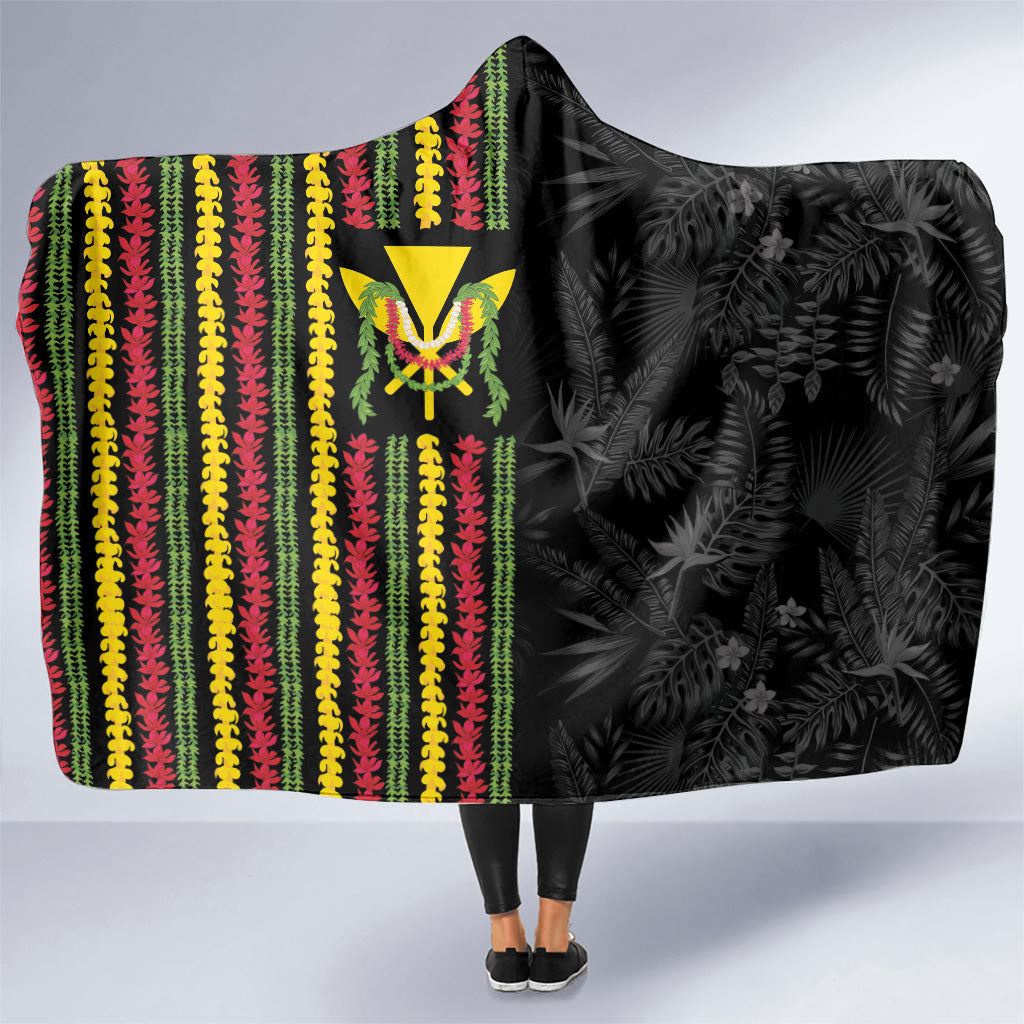 Hawaii Lei Kanaka Maoli Flag Hooded Blanket Tropical Vibes LT05 One Size Black - Polynesian Pride