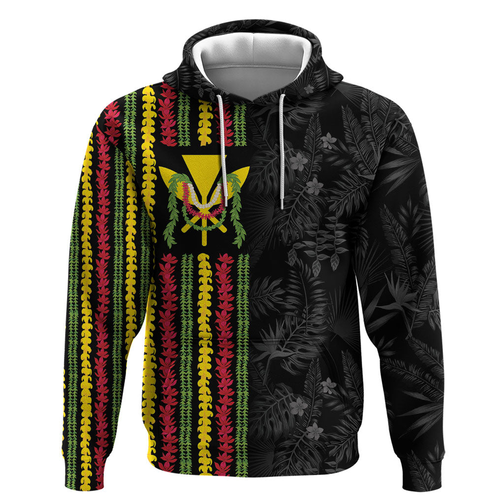 Hawaii Lei Kanaka Maoli Flag Hoodie Tropical Vibes LT05 Pullover Hoodie Black - Polynesian Pride