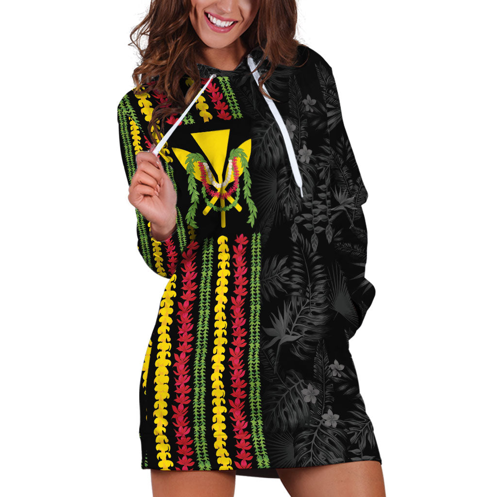 Hawaii Lei Kanaka Maoli Flag Hoodie Dress Tropical Vibes LT05 Black - Polynesian Pride