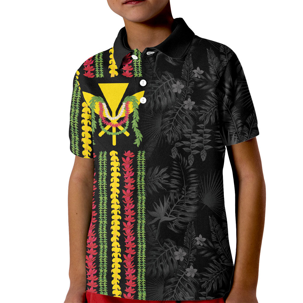 Hawaii Lei Kanaka Maoli Flag Kid Polo Shirt Tropical Vibes LT05 Kid Black - Polynesian Pride