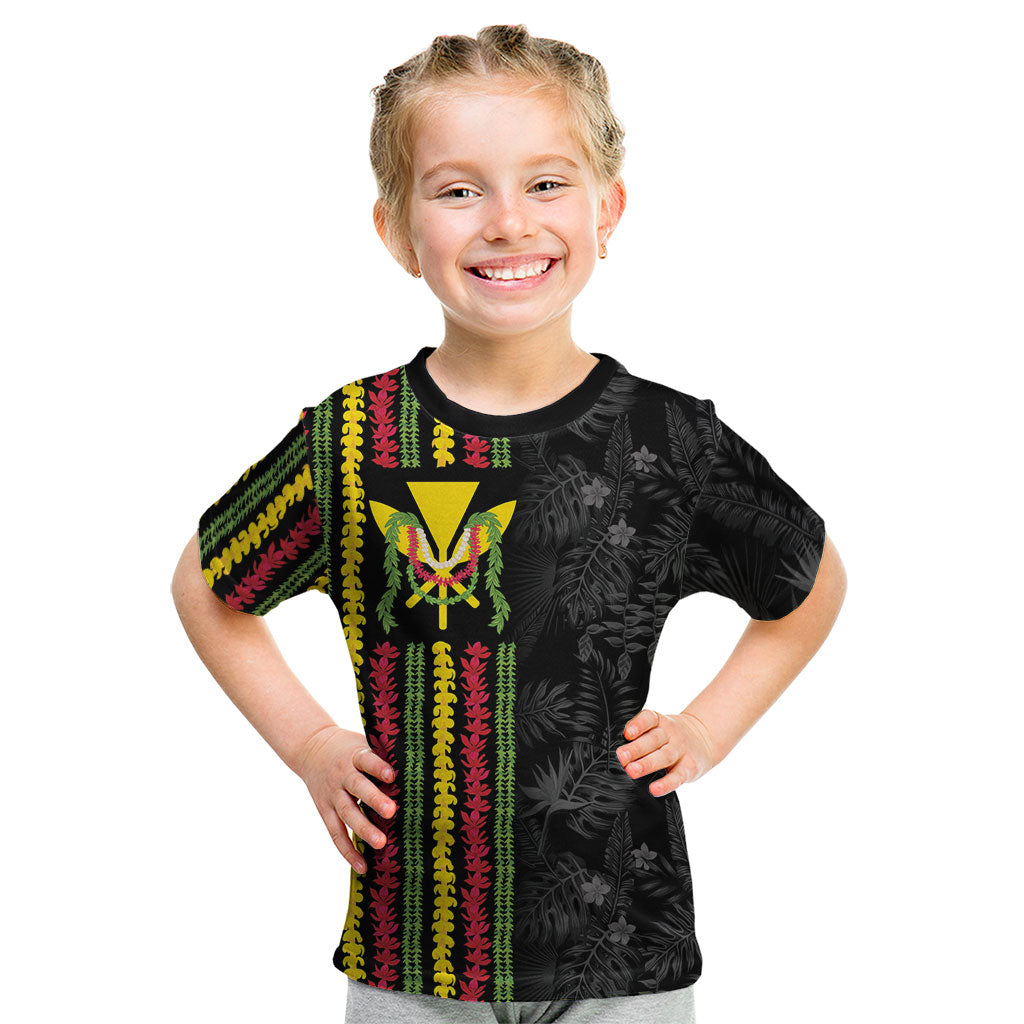 Hawaii Lei Kanaka Maoli Flag Kid T Shirt Tropical Vibes LT05 Black - Polynesian Pride