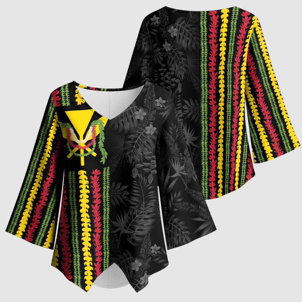 Hawaii Lei Kanaka Maoli Flag Kimono Sleeve Blouse Tropical Vibes