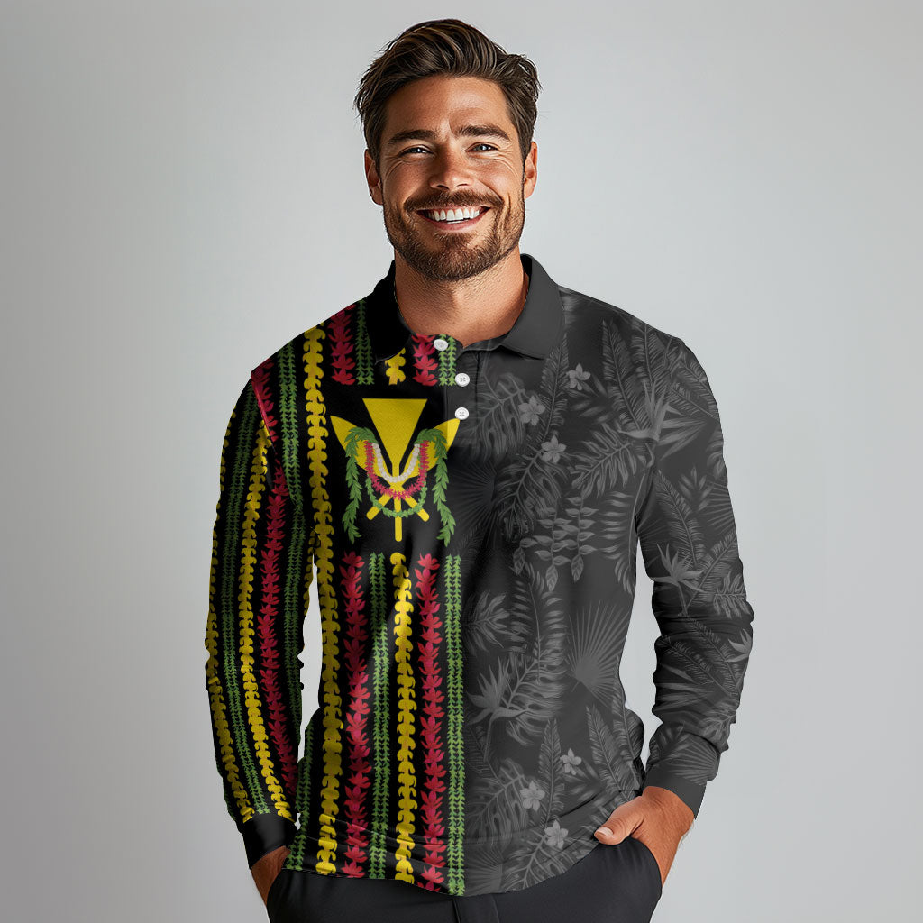 Hawaii Lei Kanaka Maoli Flag Long Sleeve Polo Shirt Tropical Vibes
