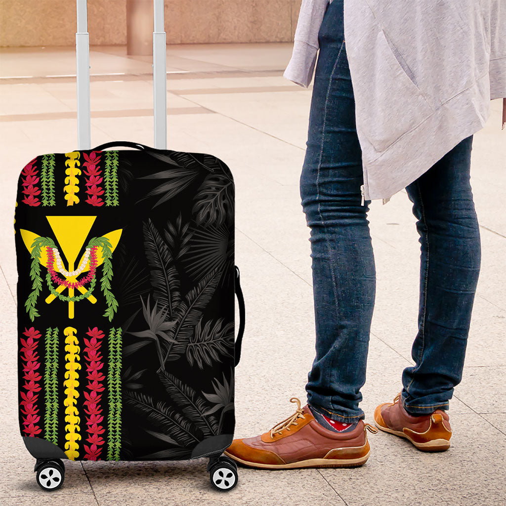 Hawaii Lei Kanaka Maoli Flag Luggage Cover Tropical Vibes LT05 Black - Polynesian Pride