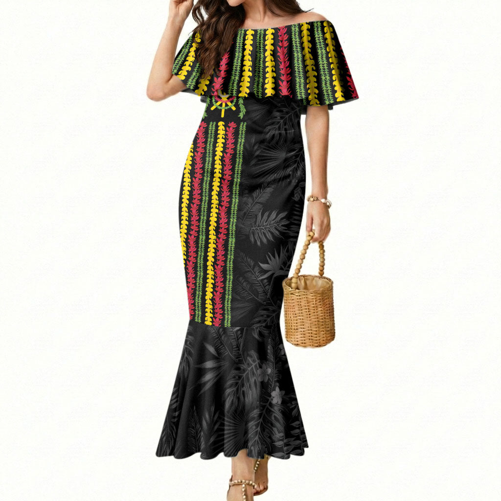Hawaii Lei Kanaka Maoli Flag Mermaid Dress Tropical Vibes LT05 Women Black - Polynesian Pride
