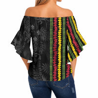 Hawaii Lei Kanaka Maoli Flag Off Shoulder Wrap Waist Top Tropical Vibes LT05 - Polynesian Pride