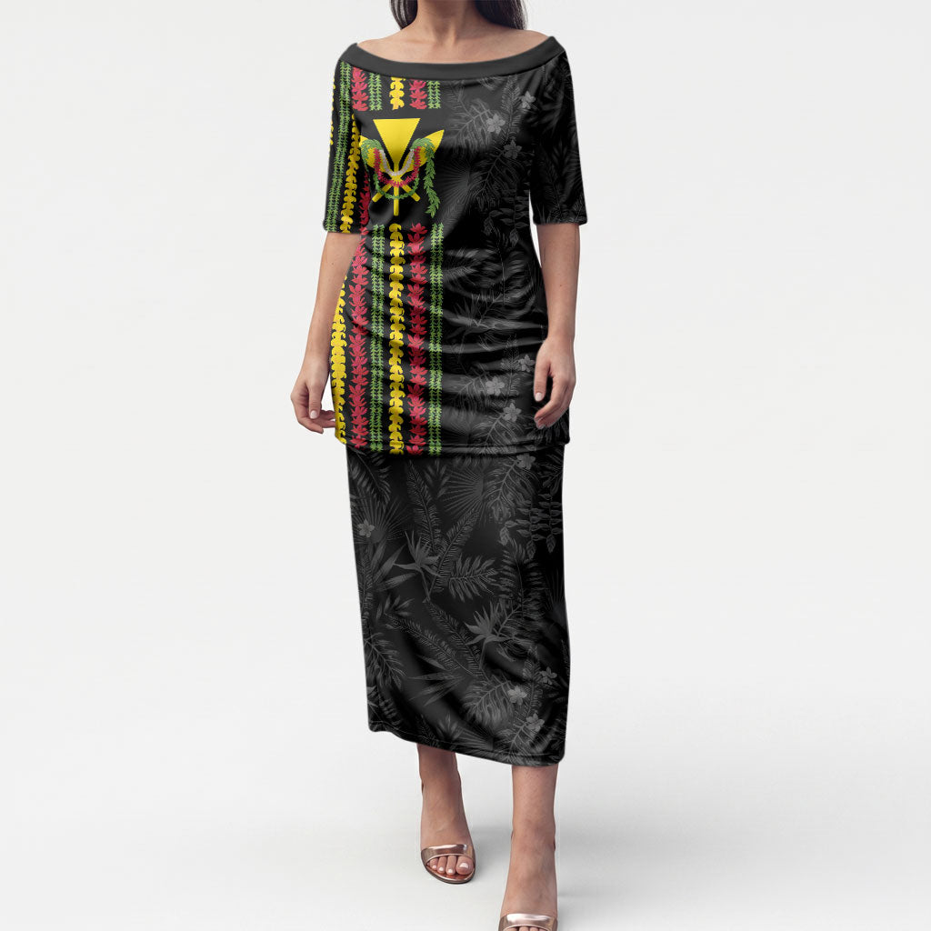 Hawaii Lei Kanaka Maoli Flag Puletasi Tropical Vibes LT05 Long Dress Black - Polynesian Pride