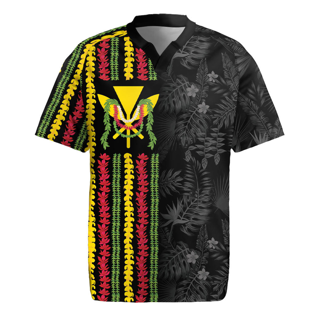 Hawaii Lei Kanaka Maoli Flag Rugby Jersey Tropical Vibes LT05 Black - Polynesian Pride