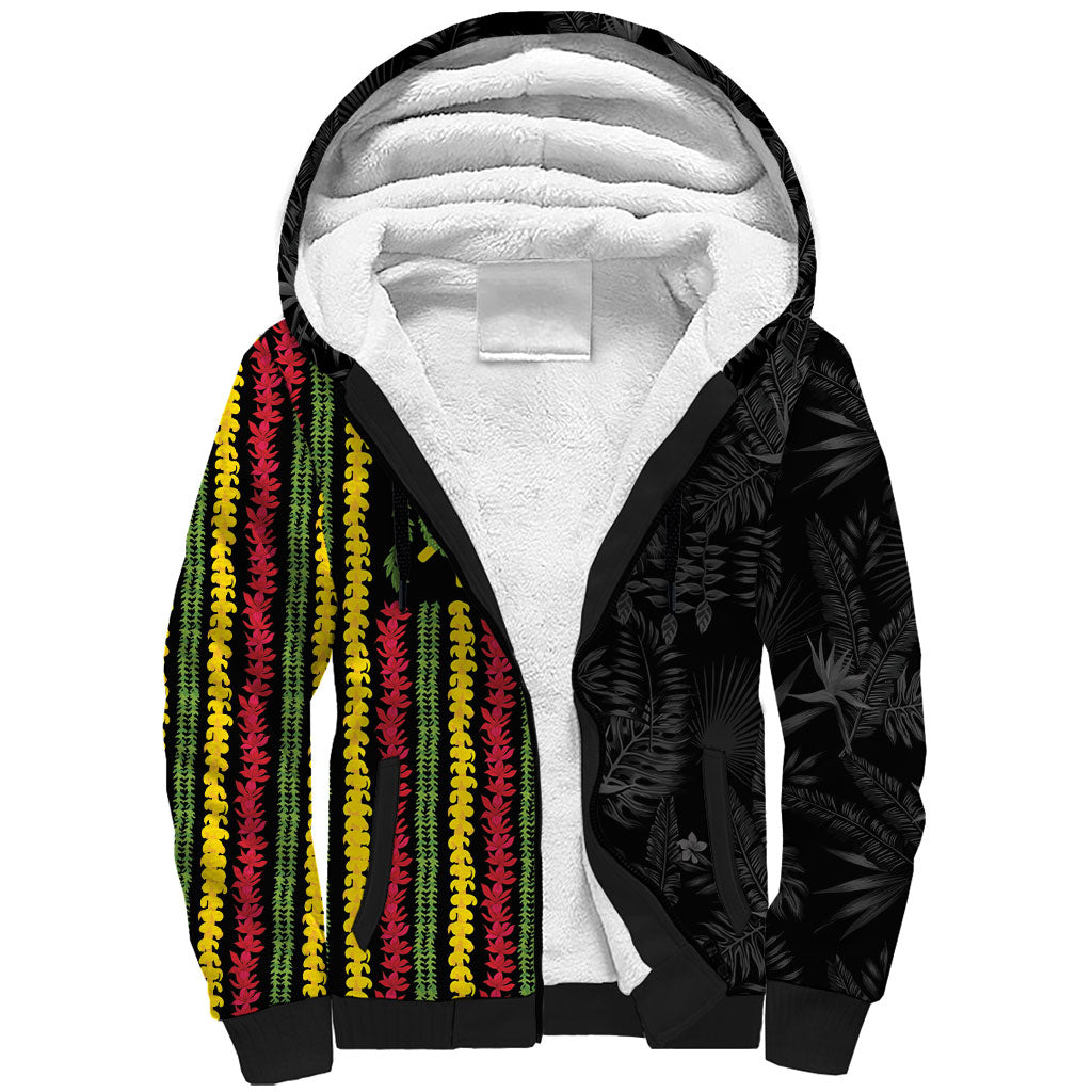 Hawaii Lei Kanaka Maoli Flag Sherpa Hoodie Tropical Vibes LT05 Unisex Black - Polynesian Pride