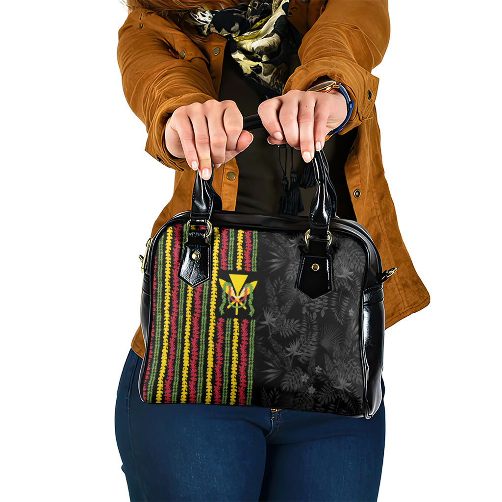 Hawaii Lei Kanaka Maoli Flag Shoulder Handbag Tropical Vibes LT05 One Size Black - Polynesian Pride