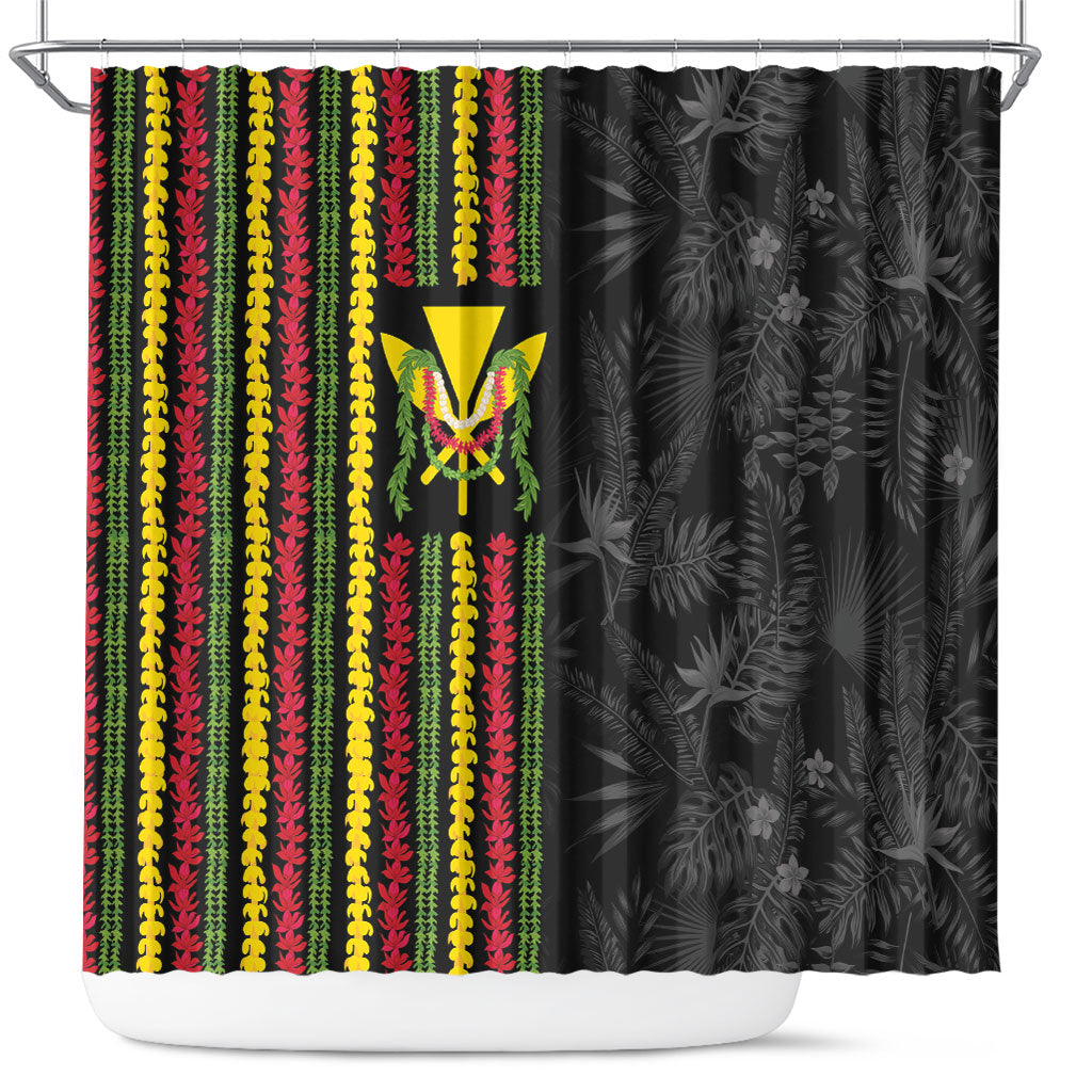 Hawaii Lei Kanaka Maoli Flag Shower Curtain Tropical Vibes LT05 Black - Polynesian Pride