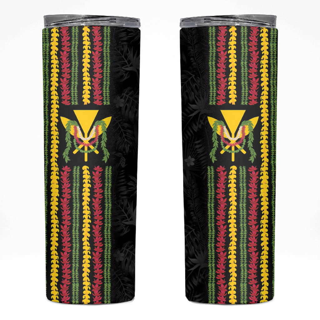Hawaii Lei Kanaka Maoli Flag Skinny Tumbler Tropical Vibes LT05 Black - Polynesian Pride