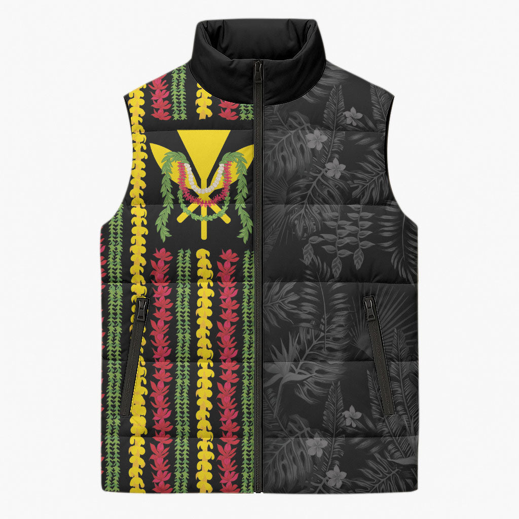 Hawaii Lei Kanaka Maoli Flag Sleeveless Puffer Jacket Tropical Vibes LT05 Unisex Black - Polynesian Pride