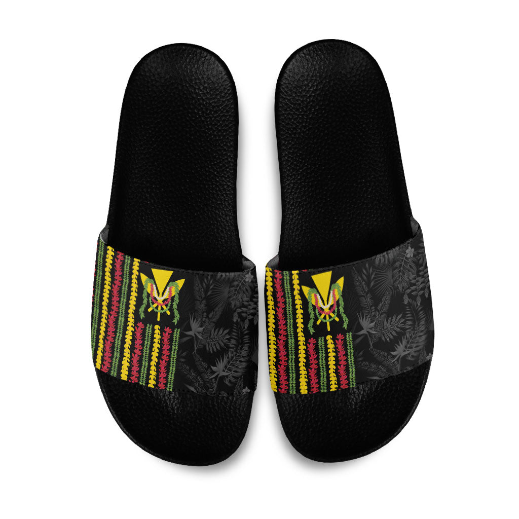 Hawaii Lei Kanaka Maoli Flag Slide Sandals Tropical Vibes LT05 Black - Polynesian Pride