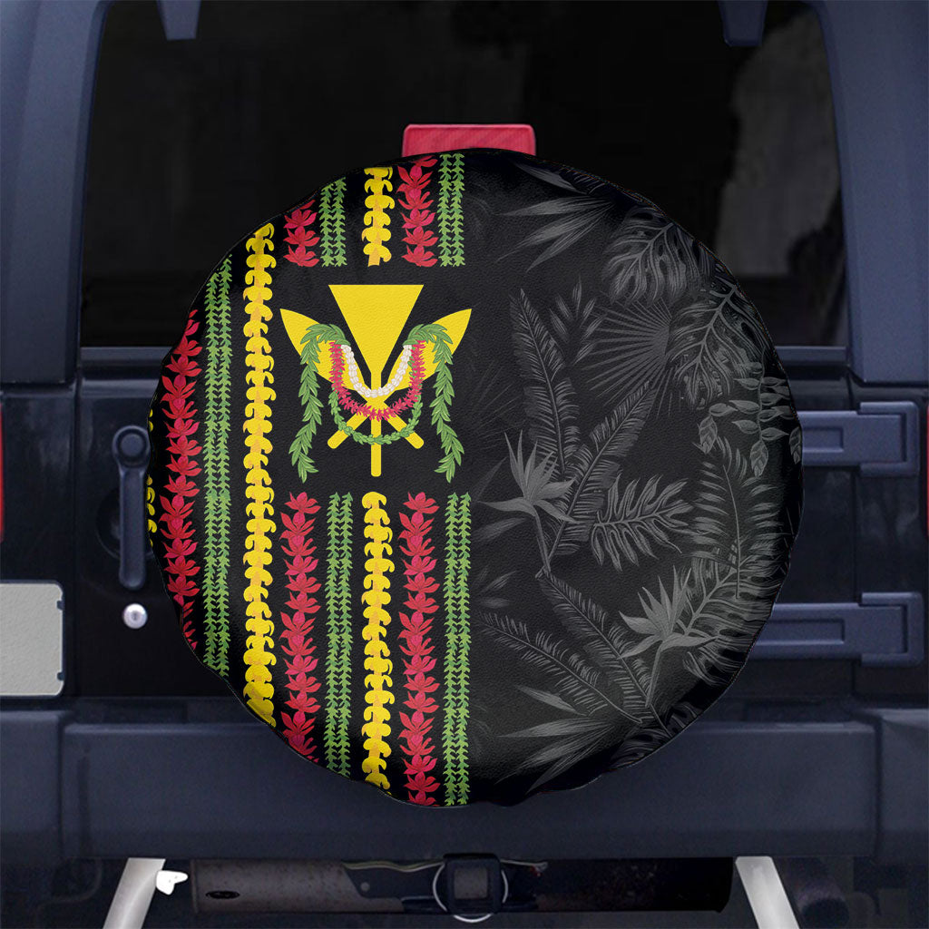 Hawaii Lei Kanaka Maoli Flag Spare Tire Cover Tropical Vibes LT05 No hole Black - Polynesian Pride