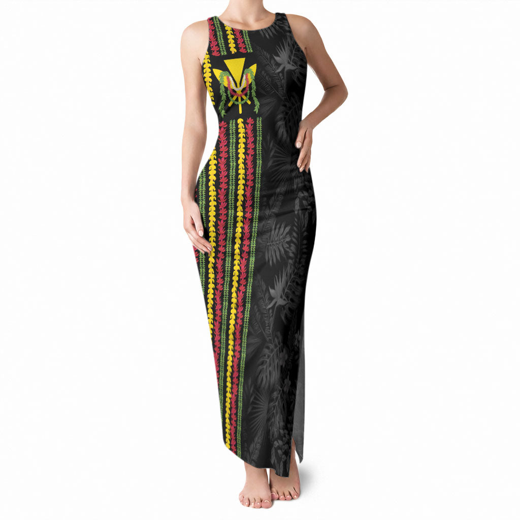 Hawaii Lei Kanaka Maoli Flag Tank Maxi Dress Tropical Vibes LT05 Women Black - Polynesian Pride