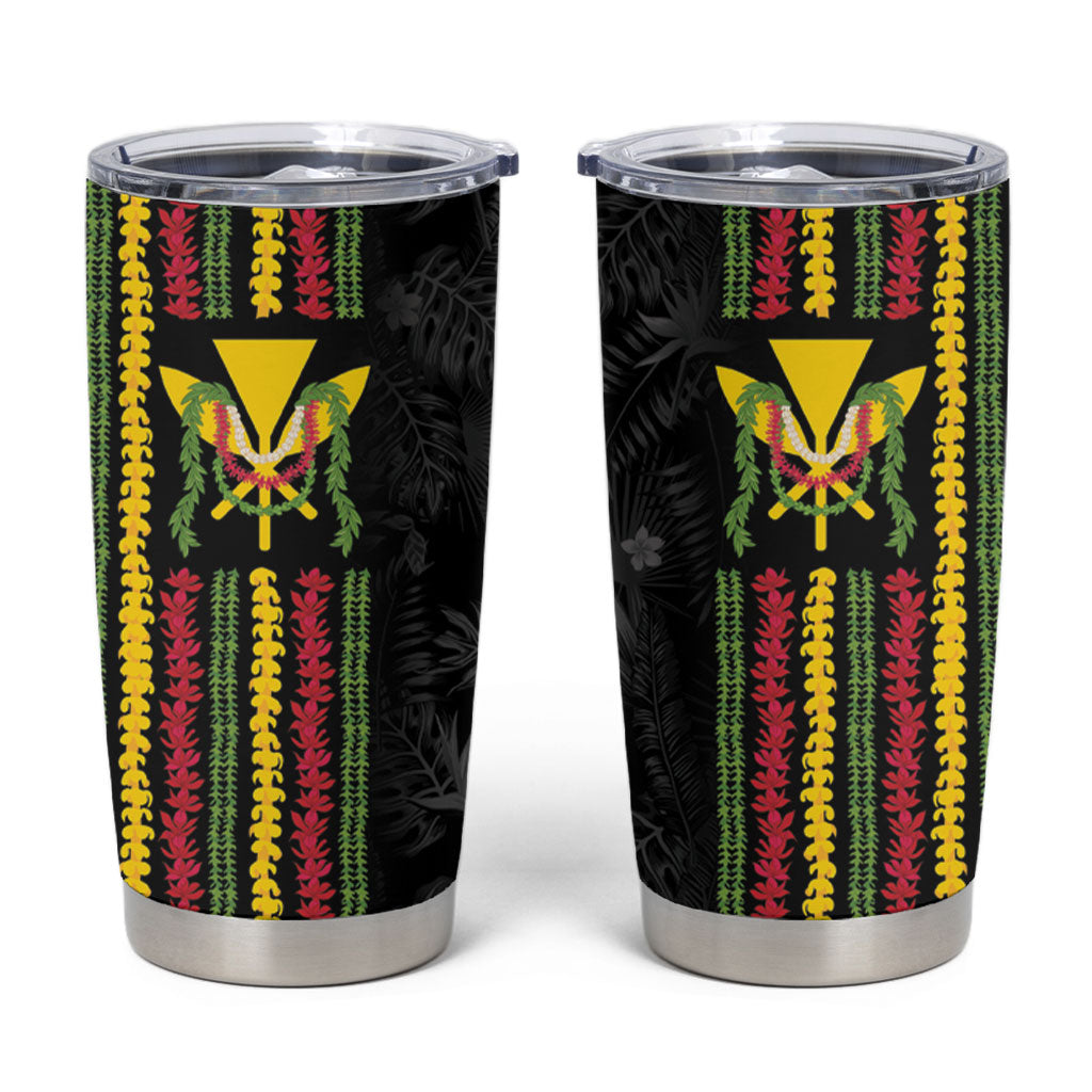 Hawaii Lei Kanaka Maoli Flag Tumbler Cup Tropical Vibes LT05 Black - Polynesian Pride