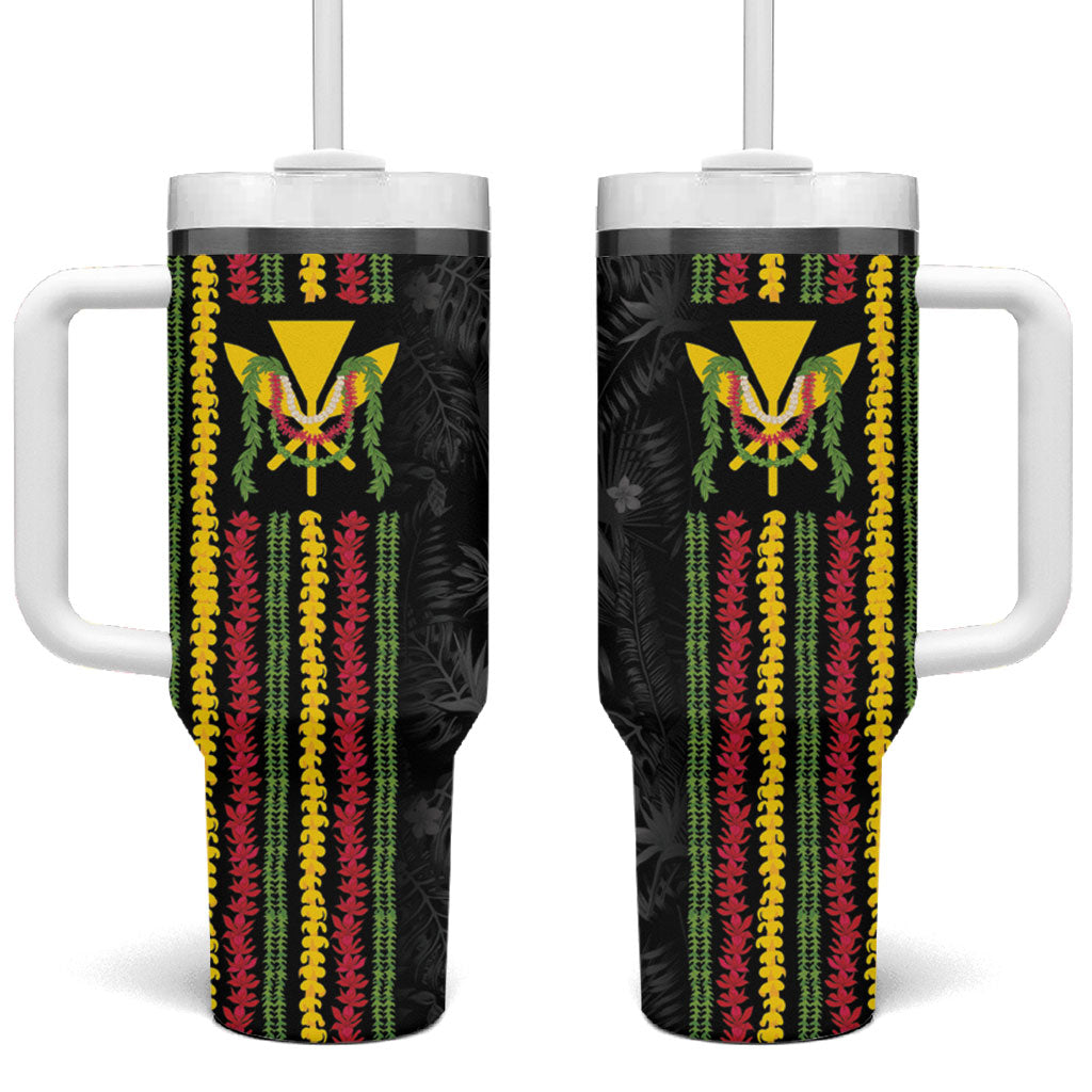 Hawaii Lei Kanaka Maoli Flag Tumbler With Handle Tropical Vibes LT05 One Size: 40 oz Black - Polynesian Pride