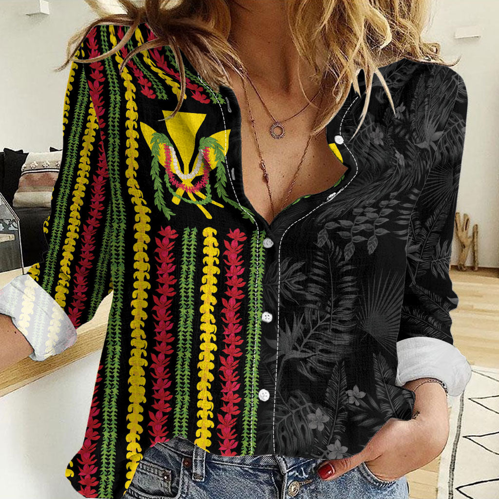 Hawaii Lei Kanaka Maoli Flag Women Casual Shirt Tropical Vibes LT05 Female Black - Polynesian Pride