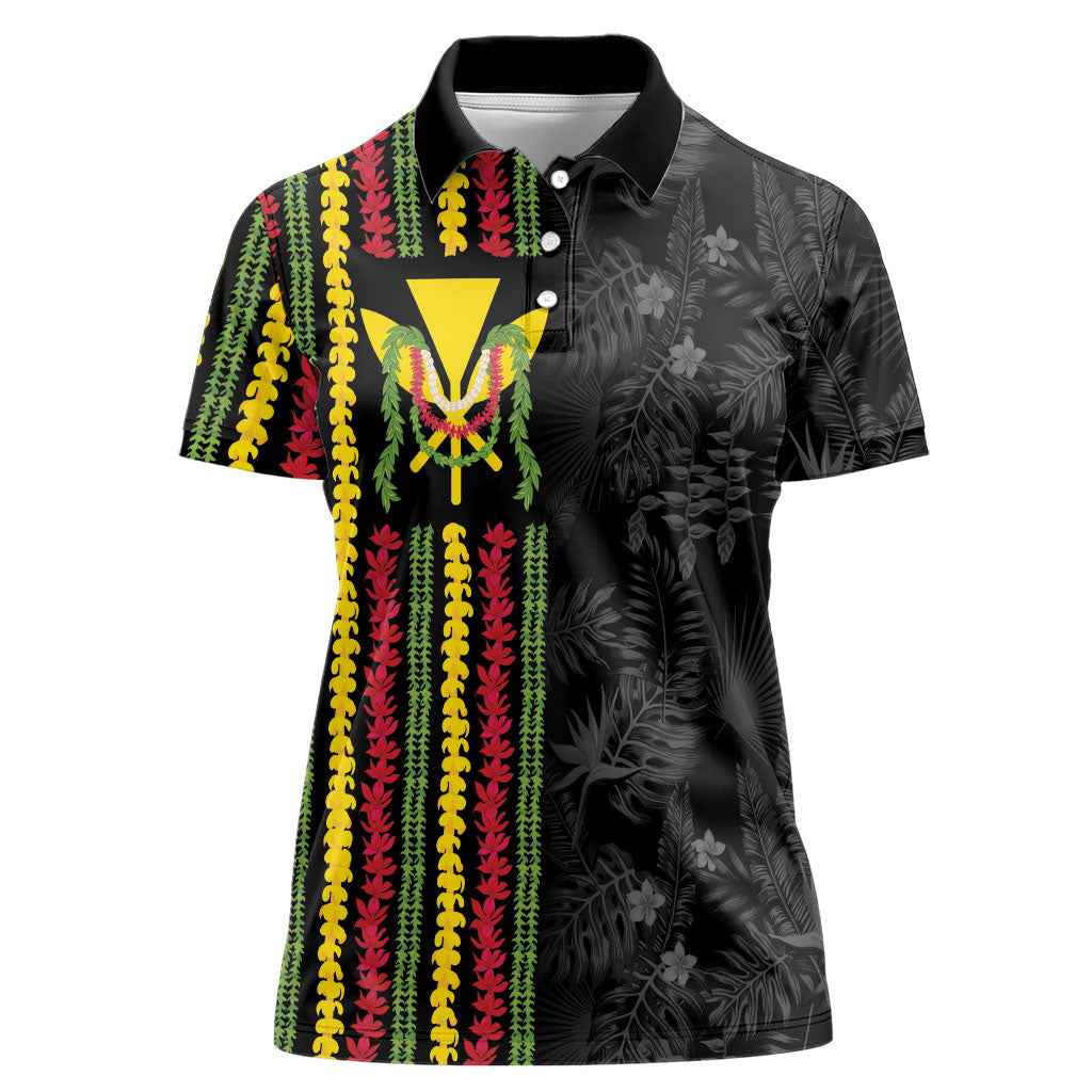 Hawaii Lei Kanaka Maoli Flag Women Polo Shirt Tropical Vibes LT05 Female Black - Polynesian Pride