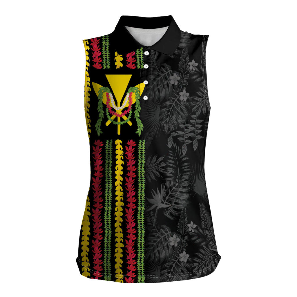 Hawaii Lei Kanaka Maoli Flag Women Sleeveless Polo Shirt Tropical Vibes LT05 Female Black - Polynesian Pride